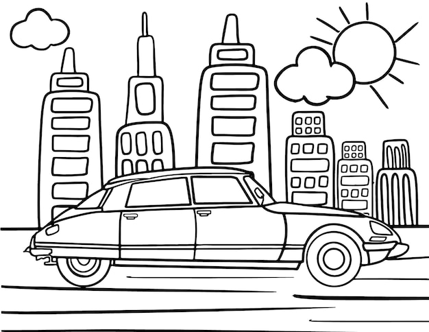 Car Coloring Page for Kids Line Art Vector Blank Printable Design for Children to Fill In