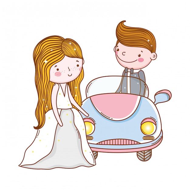 Car couple marriage cute cartoon