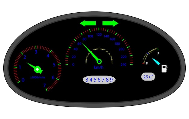 Car dashboard indicators Dashboard icon and car dashboard speedometer and computer dashboard acceleration measurement and speedometer panel Vector flat design illustration