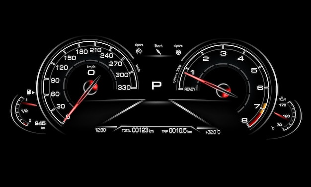 車のダッシュ ボード スピード メーター技術デザイン boack 背景ベクトルにモダンな未来