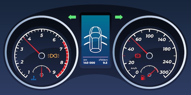 Car dashboard. Speedometers, tachometer. 