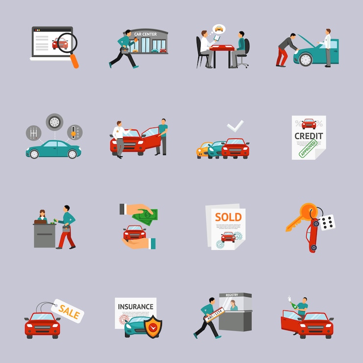 Vector car dealership icon set