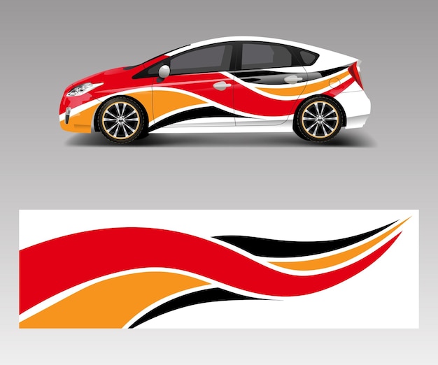 Vettore adesivo in vinile con grafica vettoriale per decalcomanie per auto disegni di forme d'onda astratte per branding race e drift car template design vector