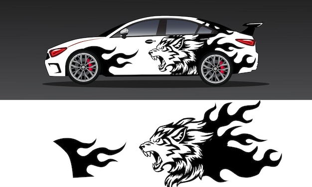 Car decal of wolf fire