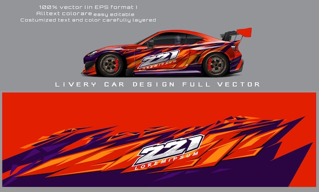 Car decal wrap design vector. Graphic abstract stripe racing background kit designs for vehicle