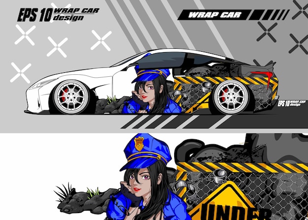 車のデカールラップイラスト Premiumベクター