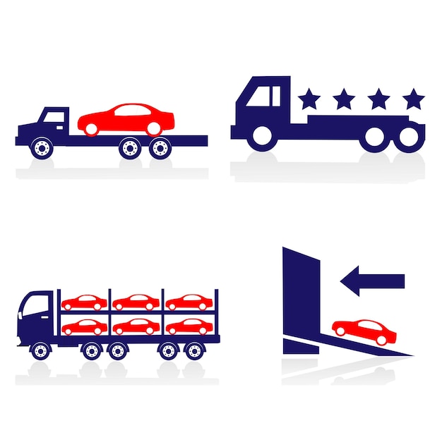 Car delivery by truck icon Distribution shipping logistic set label