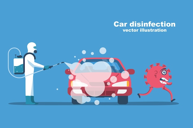 Vector car disinfection cleaning and washing vehicle