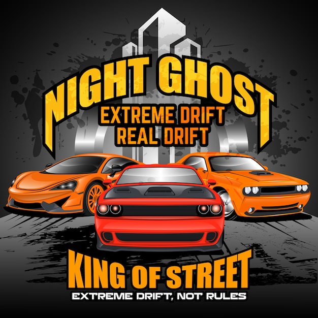 Vector car drifts the streets at night, car vector illustrations