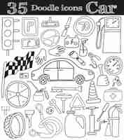 Vector car and drive set of 35 doodle icon vector illustration