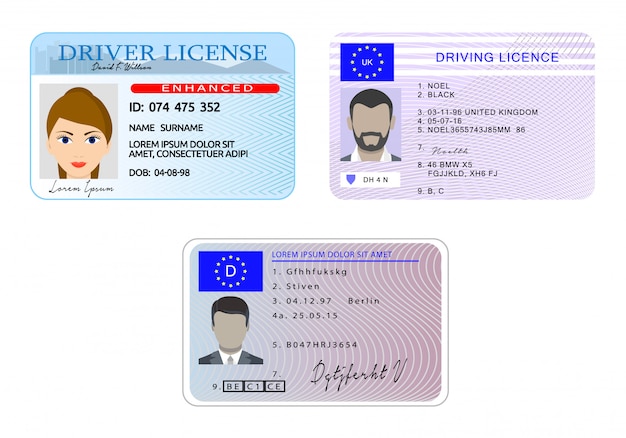 Vector car driver license with photo vehicle identity banner horizontal concept set.