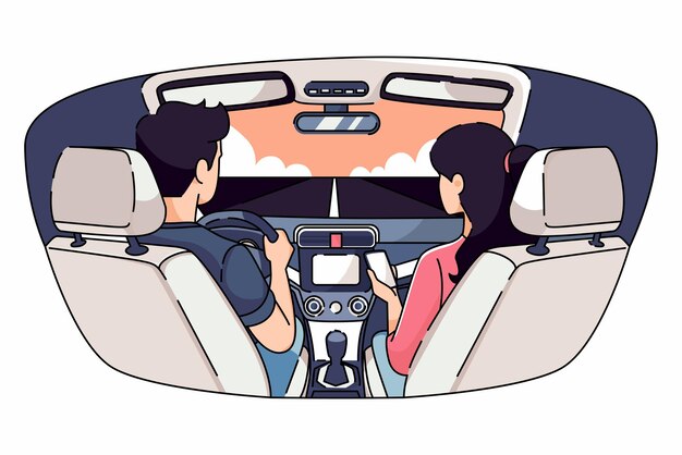 car driver with passenger flat design vector illustration