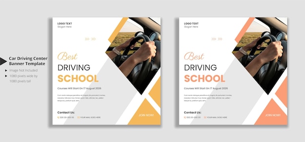 Car driving school web and social media banner