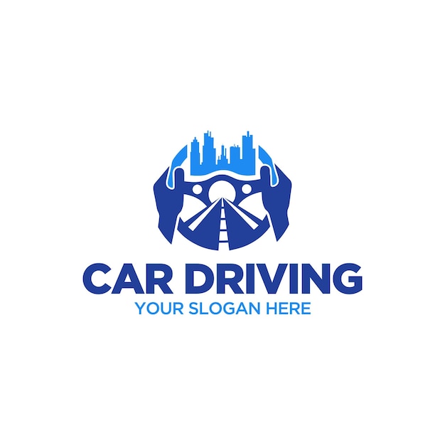 Car driving and steering wheel logo vector