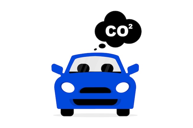 Vector car emits carbon dioxide car emits co2 clouds cars air pollution concept illustration for save environmental ecology and atmosphere concept of clean ecosystem vector illustration