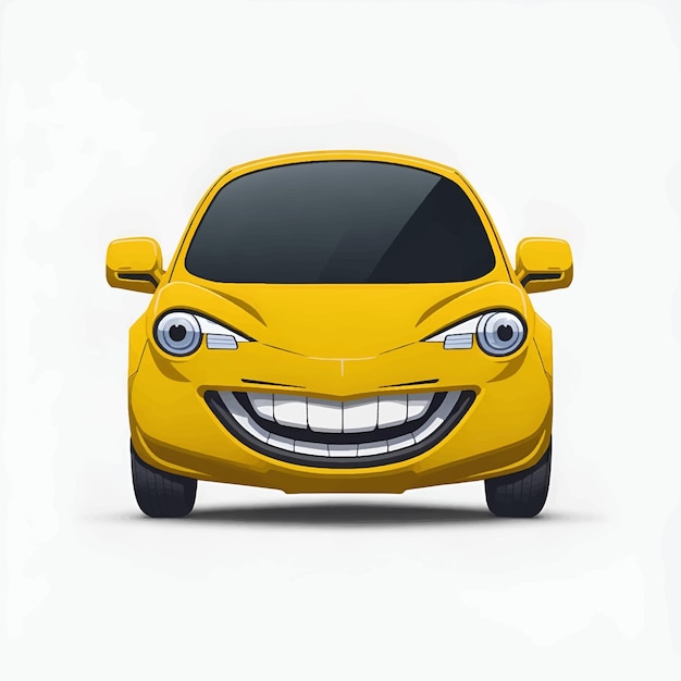 Vector car emoticon funny car face character smiles icons vector illustration