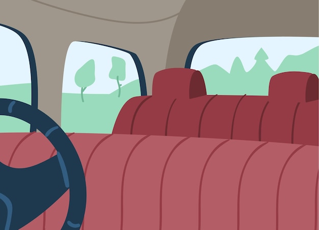 Car empty interior without driver and passengers flat vector illustration