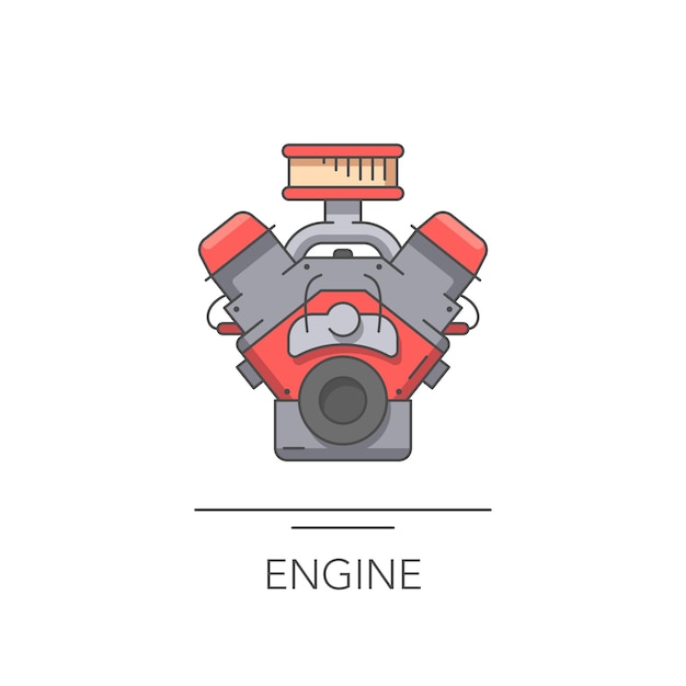 Icona del motore dell'auto motore a benzina o diesel contorno icona colorata su bianco illustrazione vettoriale