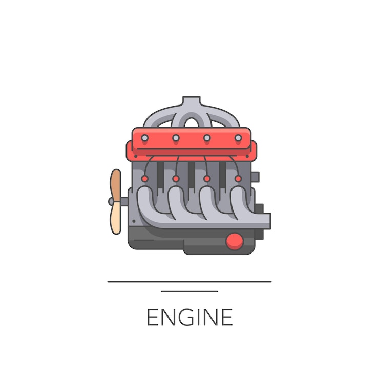 Vector car engine icon gasoline or diesel motor outline colorful icon on white vector illustration