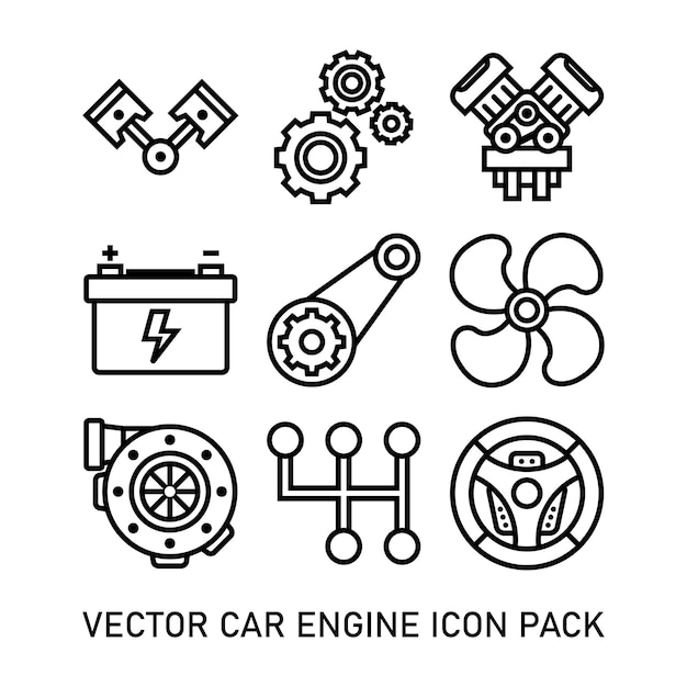 Car Engine Outline Icon Pack 2