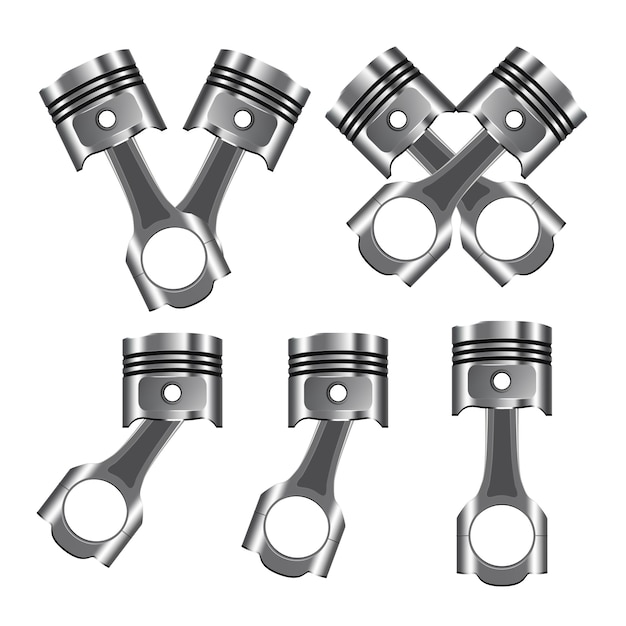 Vector car engine piston, automobile detail set