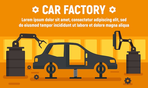 Vector car factory assembly line banner, flat style