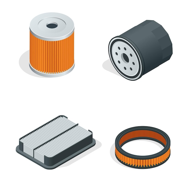 Vector car filters isometric set. car parts. filters for cars flat 3d vector illustration