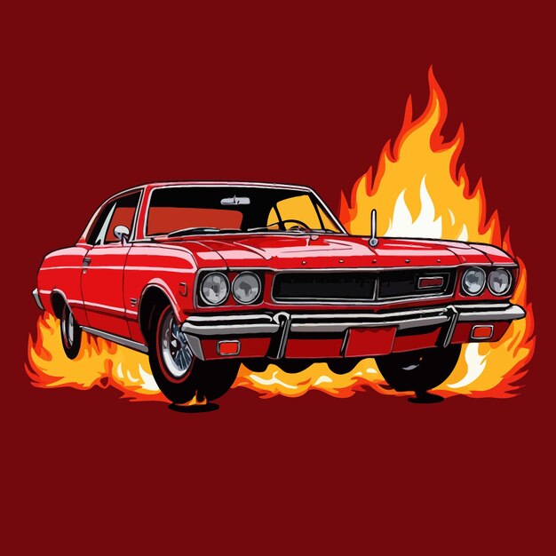 Car on fire hotrod automobile insurance hazard vector clipart illustration