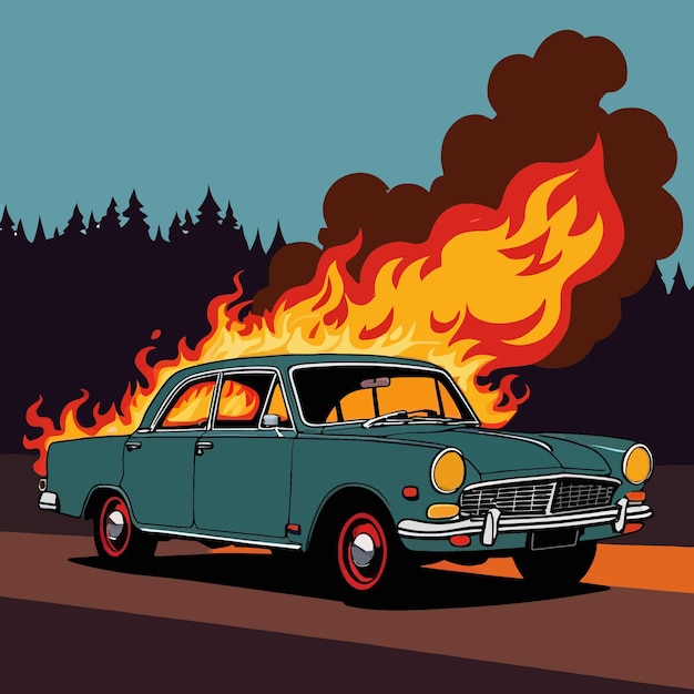 Auto in fiamme hotrod assicurazione automobilistica pericolo vettor clipart illustrazione