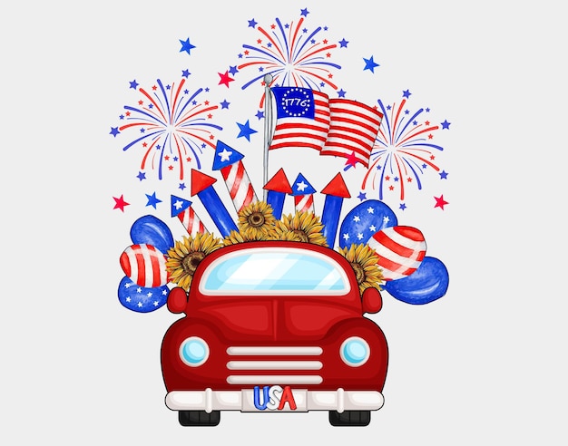 Car Fireworks 4th of July Sublimation PNG