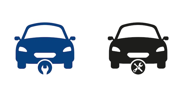 Set di icone della sagoma del servizio di correzione dell'auto pittogramma di assistenza per la tecnologia di trasporto del veicolo