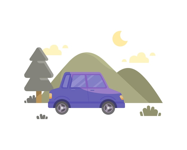 Car in front of hill illustration