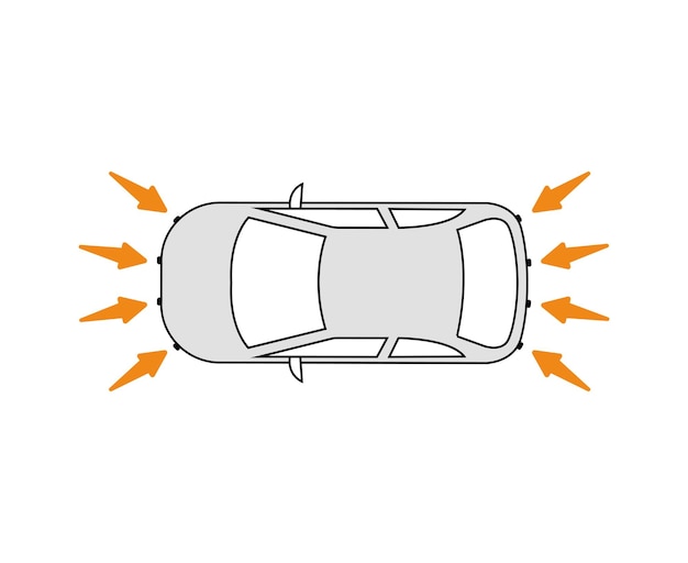 Car front and rear parking sensors. Vehicle parking assist system. Modern sketch drawing.