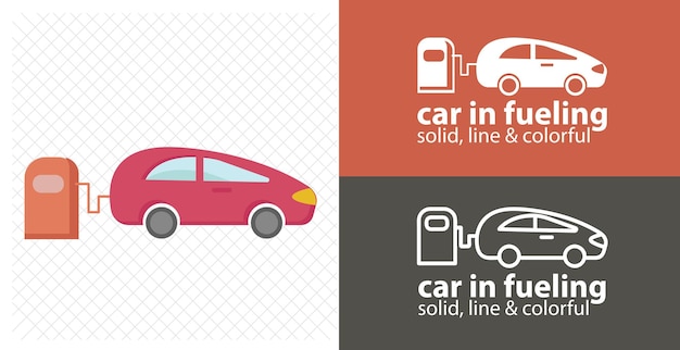 Car in fuel station isolated flat illustration car in fuel station line icon