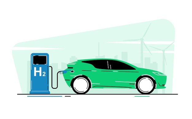 水素で動く車 ベクトルイラスト
