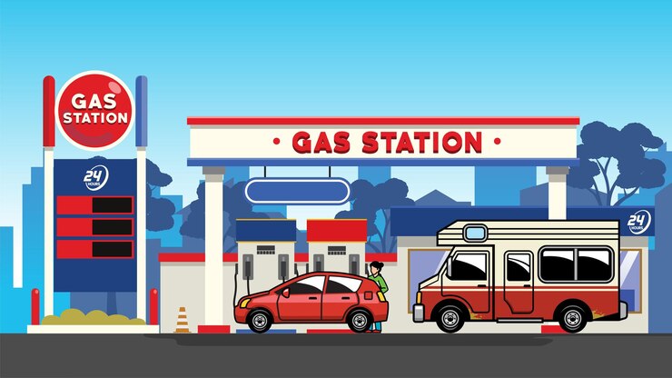 Vector car in gas station