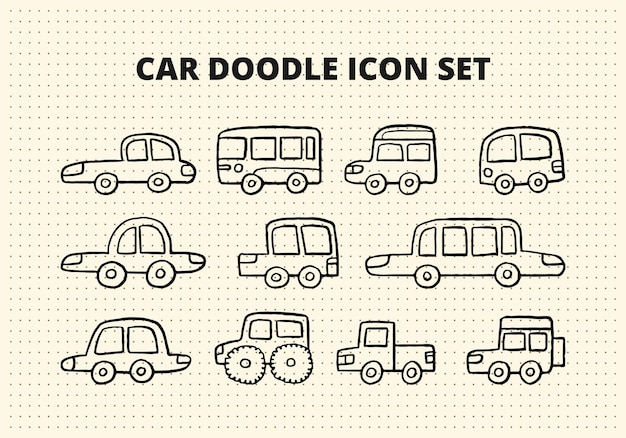 Vector car hand drawn doodle set