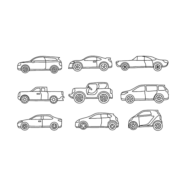 car handrawn doodle illustration vector set