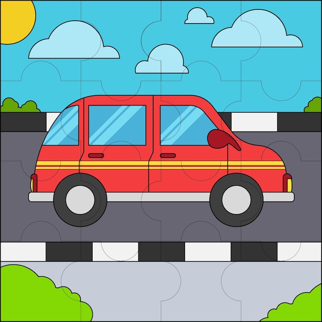 Car on the highway suitable for children's puzzle vector illustration