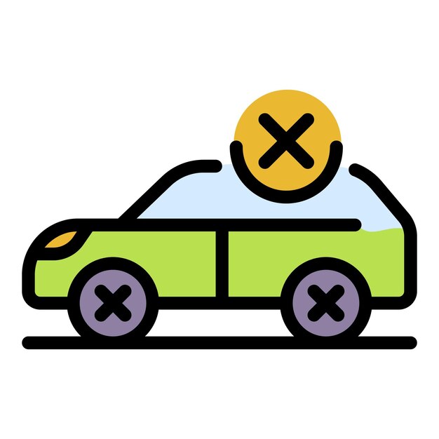 Car and icon close icon Outline car and icon close vector icon color flat isolated
