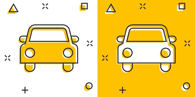 コミック スタイルの車のアイコン自動車車ベクトル漫画イラスト ピクトグラム自動車ビジネス コンセプト スプラッシュ効果