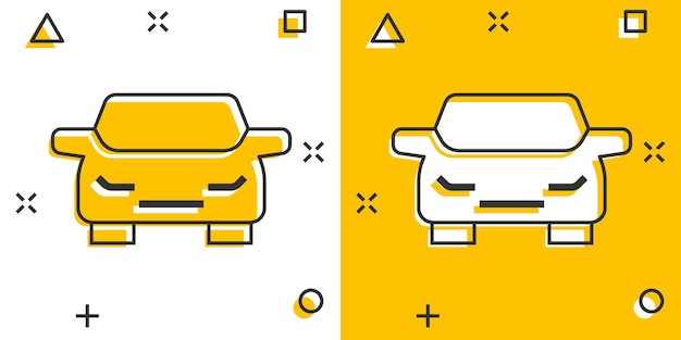 コミック スタイルの車のアイコン分離白地自動車漫画ベクトル イラスト セダン スプラッシュ効果ビジネス コンセプト