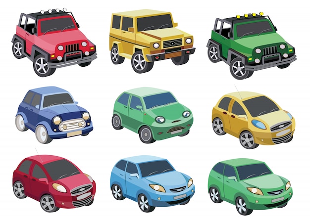 Car icon set isolated on white (vector illustration)