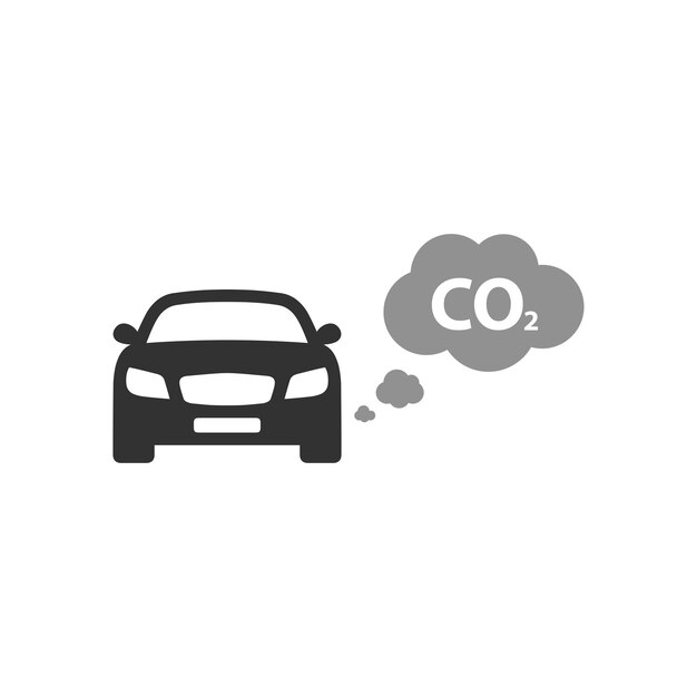 Значок автомобиля с символом CO2 и значком загрязнения воздуха