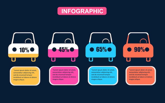 Vettore infografica auto con riempimento percentuale elementi infografici di trasporto