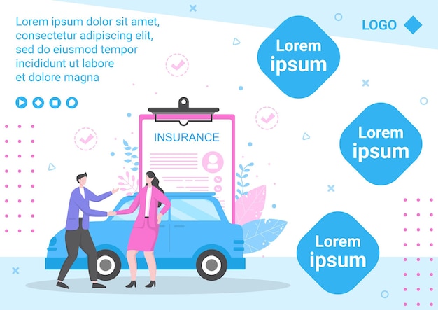 Modello di brochure di assicurazione auto illustrazione di design piatto modificabile di sfondo quadrato adatto per social media, biglietti di auguri e annunci internet su web