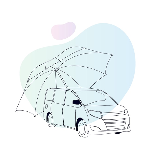 Car insurance concept Line Art Umbrella that protects automobile