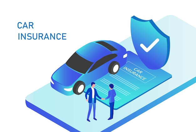 Vector car insurance concept man deal with insurance agent and signing form vector illustration