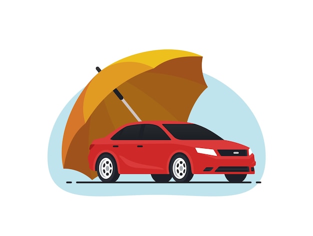 Vector car insurance concept umbrella that protects automobile insurance policy vector illustration