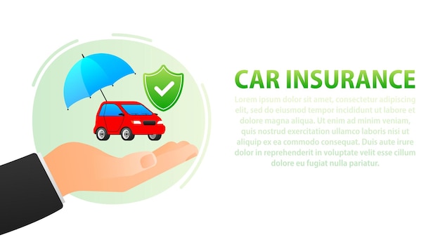 Вектор Концепция страхования автомобиля с защитным зонтиком и защитным щитом